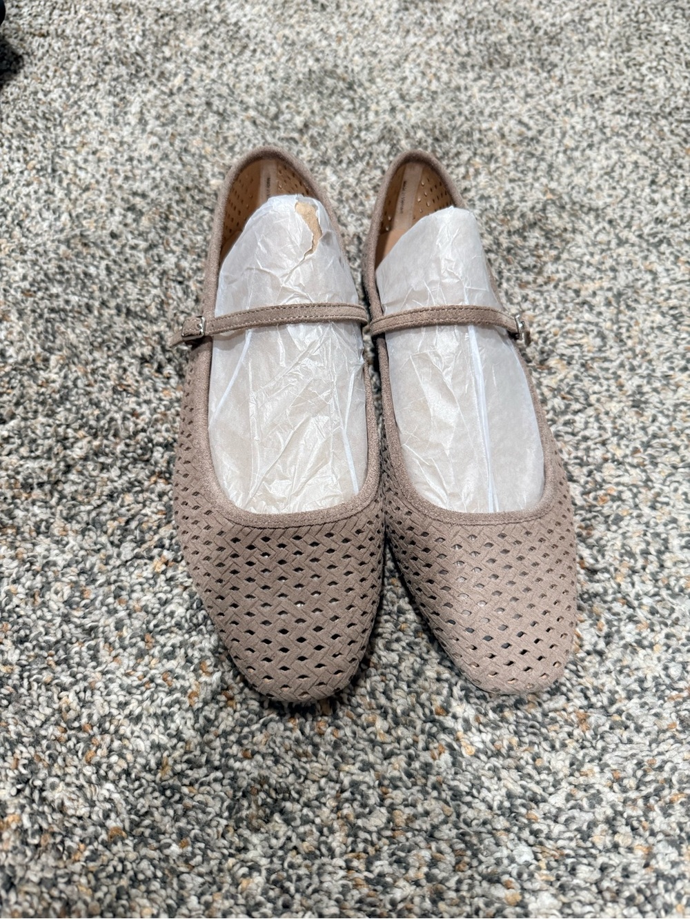 Veronica Beard Taupe Perforated Suede Mary Jane Flats - Picture 2 of 6